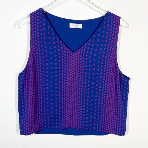 Aritzia Babaton Murphy Blue Polka Dot Print V-Neck Sleeveless Crop Top Size L - Picture 8 of 8
